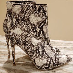 Designer snakeskin beaded ankle boots with zip